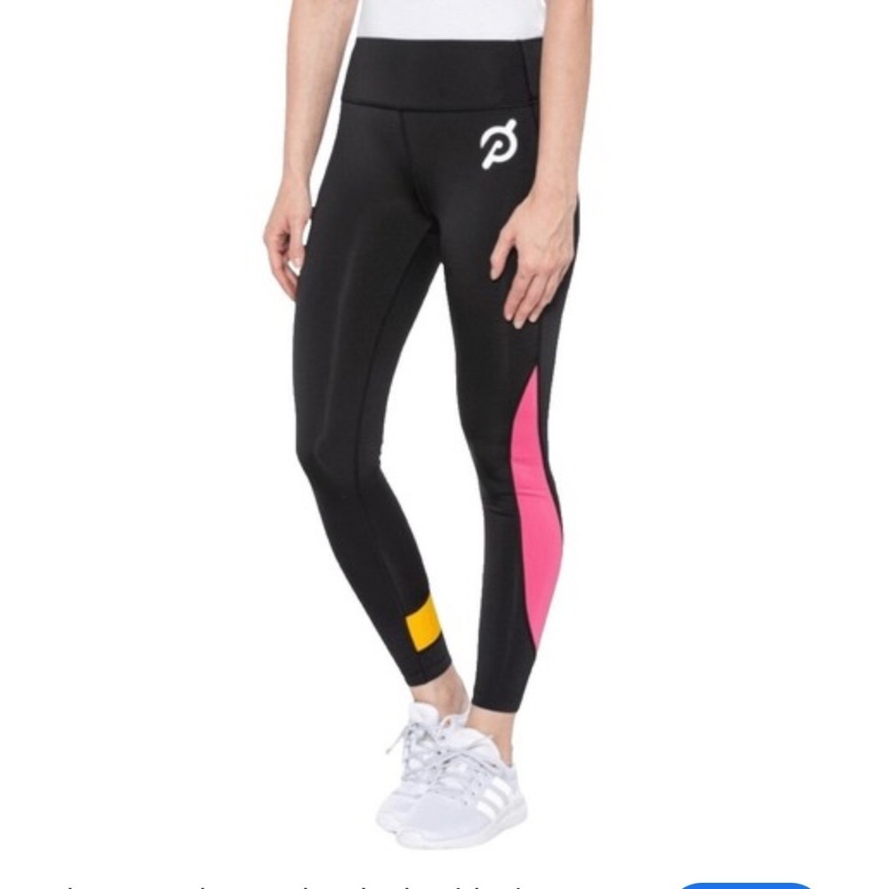 Peloton Womens High Rise Colorblock Leggings Black Pink Yellow Size Large L